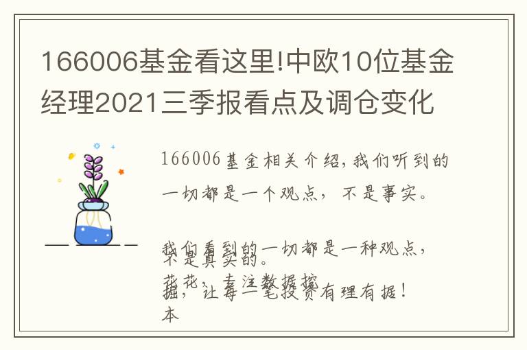 166006基金看這里!中歐10位基金經(jīng)理2021三季報看點(diǎn)及調(diào)倉變化：葛蘭，周蔚文周應(yīng)波