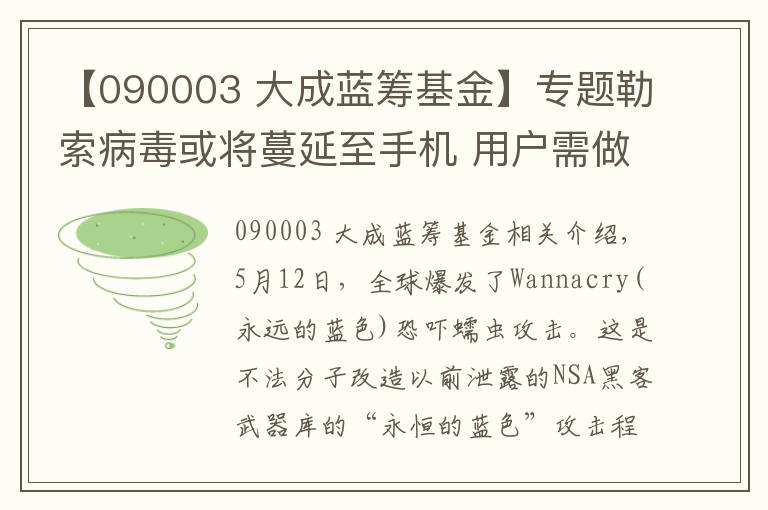 【090003 大成藍(lán)籌基金】專題勒索病毒或?qū)⒙又潦謾C(jī) 用戶需做好防范