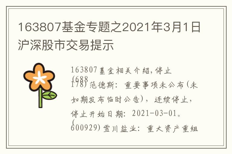 163807基金專題之2021年3月1日滬深股市交易提示