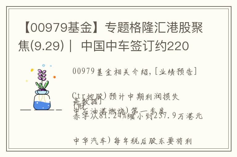 【00979基金】專題格隆匯港股聚焦(9.29)︱ 中國中車簽訂約220.8億元合同 國藥科技股份年度收入大增281%