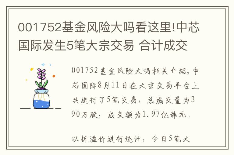 001752基金風險大嗎看這里!中芯國際發(fā)生5筆大宗交易 合計成交1.97億元