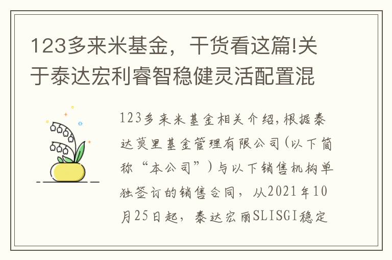 123多來米基金，干貨看這篇!關(guān)于泰達(dá)宏利睿智穩(wěn)健靈活配置混合型證券投資基金C類份額新增諾亞正行基金 銷售有限公司等34家公司為銷售機(jī)構(gòu)的公告