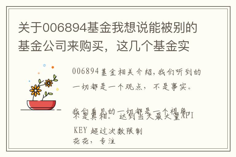 關于006894基金我想說能被別的基金公司來購買，這幾個基金實屬優(yōu)秀！（名單List）