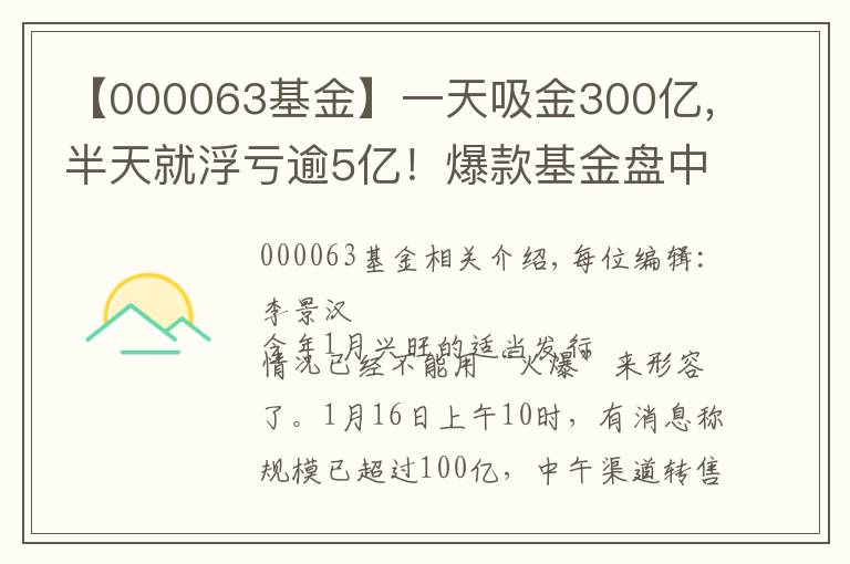 【000063基金】一天吸金300億，半天就浮虧逾5億！爆款基金盤(pán)中跌停，9萬(wàn)人被套