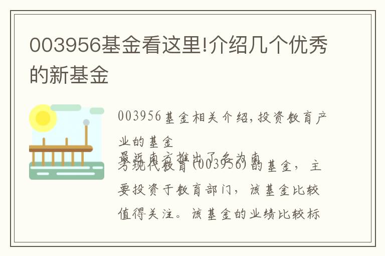 003956基金看這里!介紹幾個優(yōu)秀的新基金