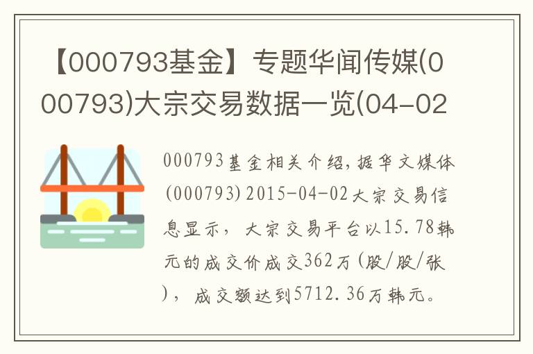 【000793基金】專題華聞傳媒(000793)大宗交易數據一覽(04-02)