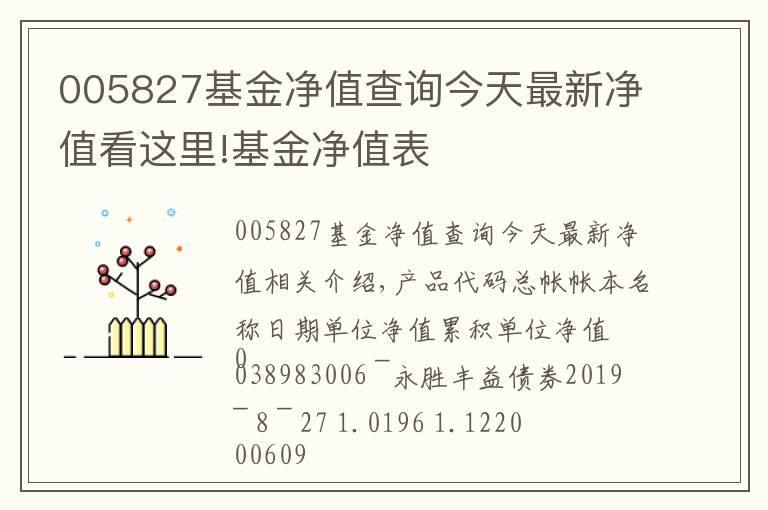 005827基金凈值查詢(xún)今天最新凈值看這里!基金凈值表