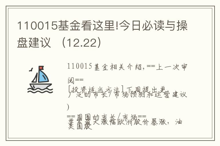 110015基金看這里!今日必讀與操盤建議 （12.22）