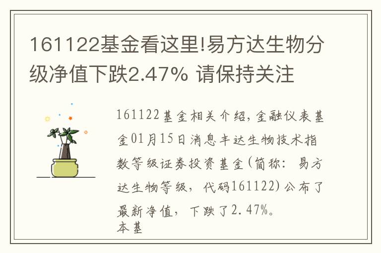 161122基金看這里!易方達(dá)生物分級凈值下跌2.47% 請保持關(guān)注