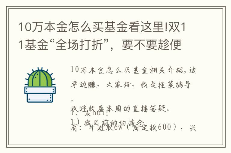 10萬本金怎么買基金看這里!雙11基金“全場(chǎng)打折”，要不要趁便宜多囤點(diǎn)？