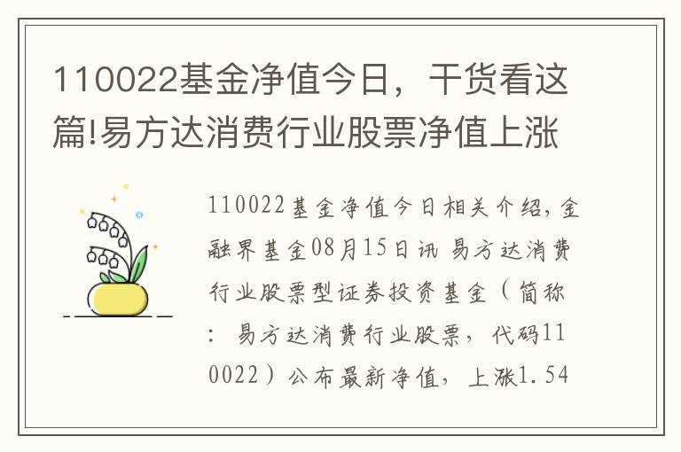 110022基金凈值今日，干貨看這篇!易方達(dá)消費(fèi)行業(yè)股票凈值上漲1.54% 請(qǐng)保持關(guān)注