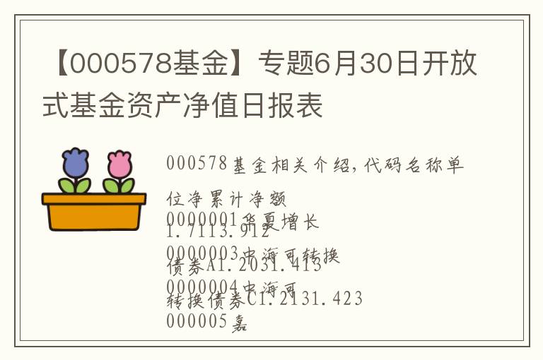 【000578基金】專題6月30日開放式基金資產(chǎn)凈值日報表