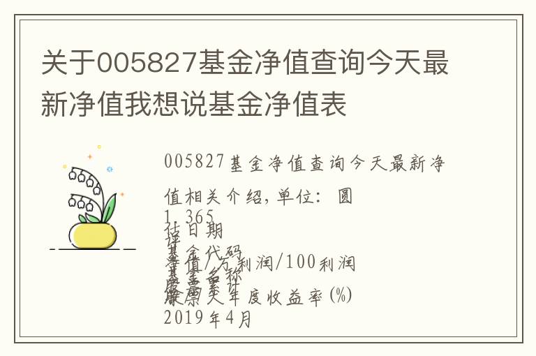 關(guān)于005827基金凈值查詢今天最新凈值我想說基金凈值表