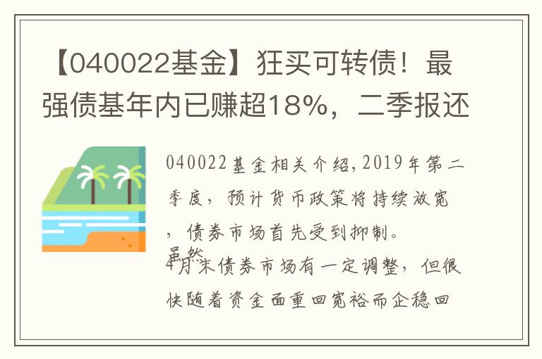 【040022基金】狂買可轉(zhuǎn)債！最強(qiáng)債基年內(nèi)已賺超18%，二季報(bào)還透露這些信息