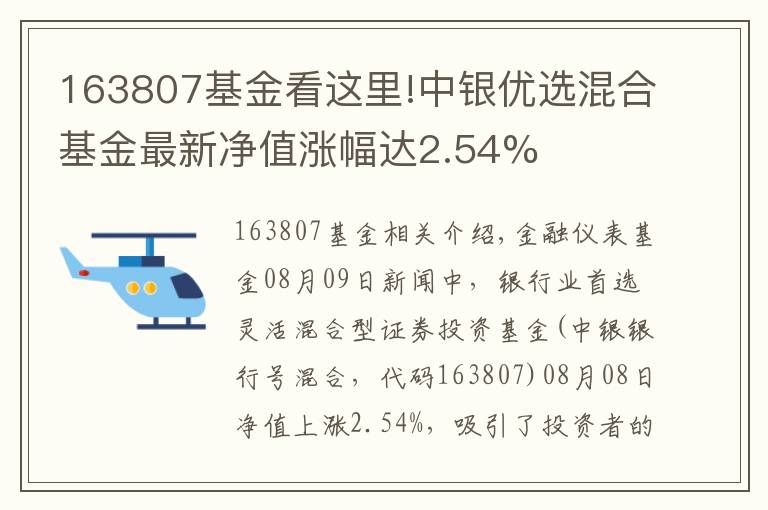 163807基金看這里!中銀優(yōu)選混合基金最新凈值漲幅達(dá)2.54%