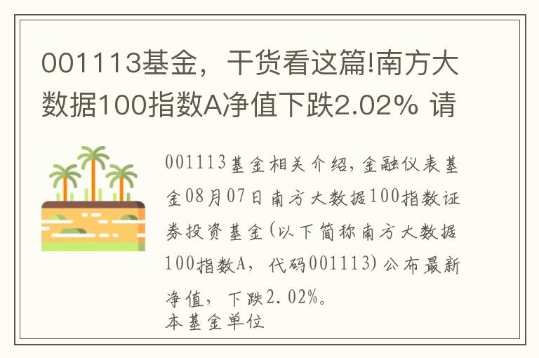 001113基金，干貨看這篇!南方大數(shù)據(jù)100指數(shù)A凈值下跌2.02% 請(qǐng)保持關(guān)注