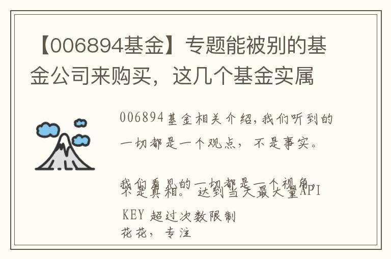 【006894基金】專題能被別的基金公司來購買，這幾個基金實屬優(yōu)秀！（名單List）