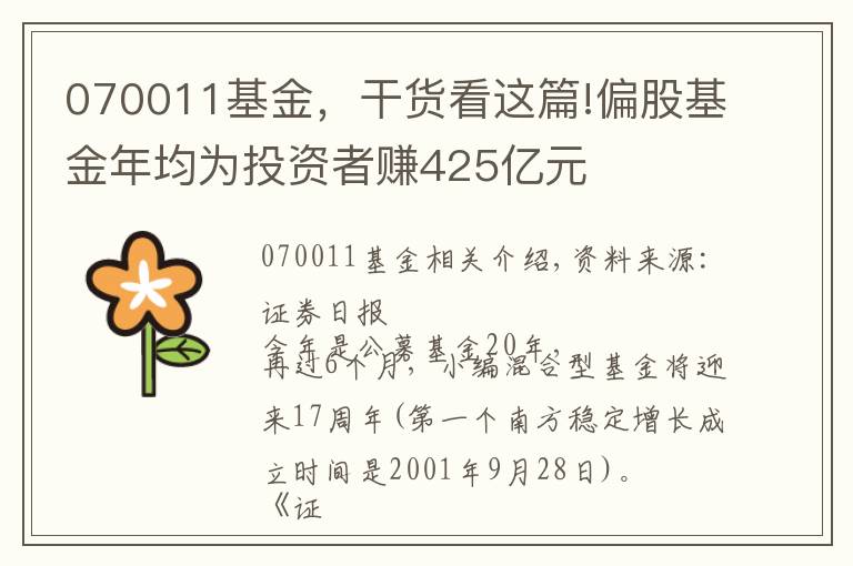 070011基金，干貨看這篇!偏股基金年均為投資者賺425億元