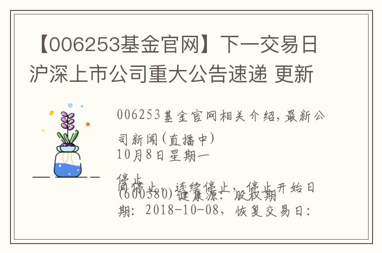 【006253基金官網(wǎng)】下一交易日滬深上市公司重大公告速遞 更新中