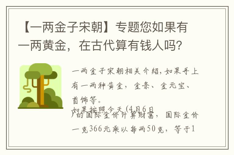 【一兩金子宋朝】專題您如果有一兩黃金，在古代算有錢人嗎？古代的一兩又是多少克呢？