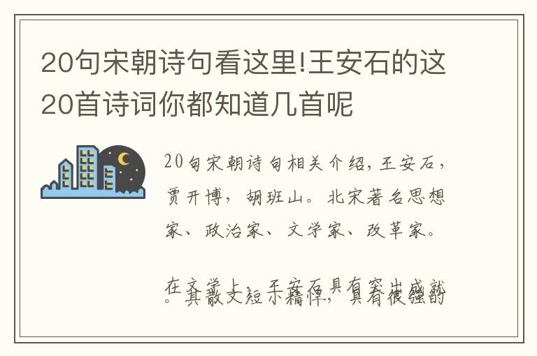 20句宋朝詩句看這里!王安石的這20首詩詞你都知道幾首呢