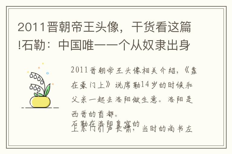 2011晉朝帝王頭像，干貨看這篇!石勒：中國唯一一個(gè)從奴隸出身的皇帝，后趙政權(quán)的建立者