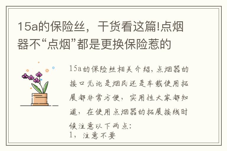 15a的保險絲，干貨看這篇!點煙器不“點煙”都是更換保險惹的禍