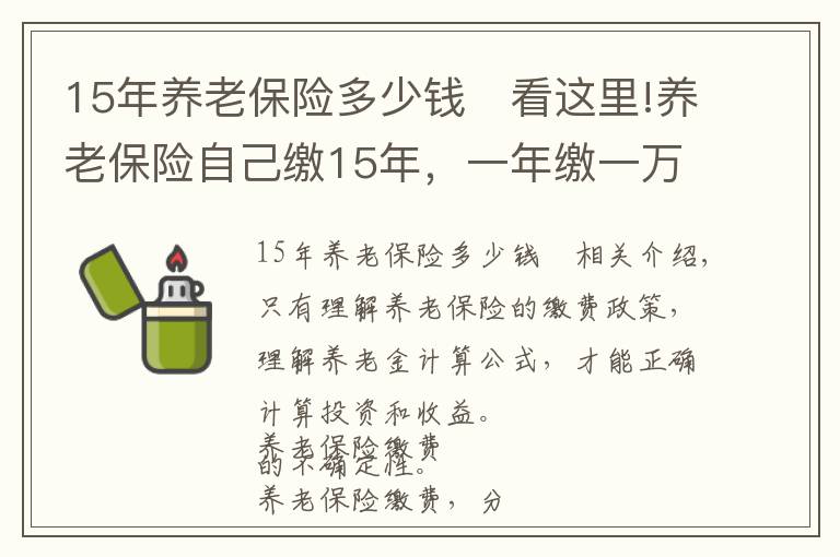 15年養(yǎng)老保險(xiǎn)多少錢(qián)	看這里!養(yǎng)老保險(xiǎn)自己繳15年，一年繳一萬(wàn)元，退休后一個(gè)月能領(lǐng)多少錢(qián)？