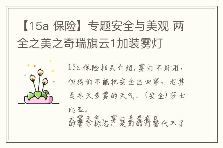 【15a 保險(xiǎn)】專題安全與美觀 兩全之美之奇瑞旗云1加裝霧燈