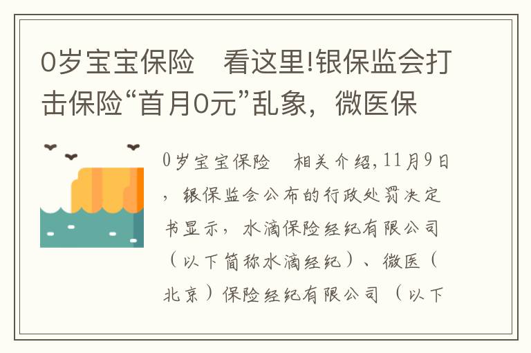 0歲寶寶保險(xiǎn)	看這里!銀保監(jiān)會(huì)打擊保險(xiǎn)“首月0元”亂象，微醫(yī)保、水滴等保險(xiǎn)經(jīng)紀(jì)公司被重罰