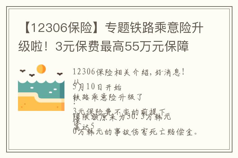 【12306保險】專題鐵路乘意險升級啦！3元保費最高55萬元保障