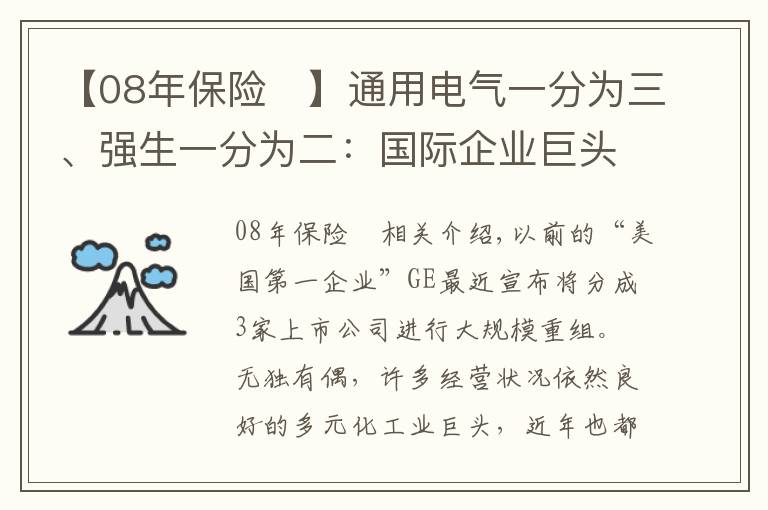 【08年保險	】通用電氣一分為三、強生一分為二：國際企業(yè)巨頭分拆漸成潮流