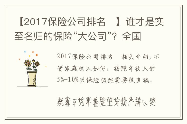 【2017保險公司排名	】誰才是實至名歸的保險“大公司”？全國排名新鮮出爐！