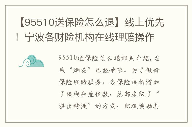 【95510送保險怎么退】線上優(yōu)先！寧波各財險機構(gòu)在線理賠操作來了