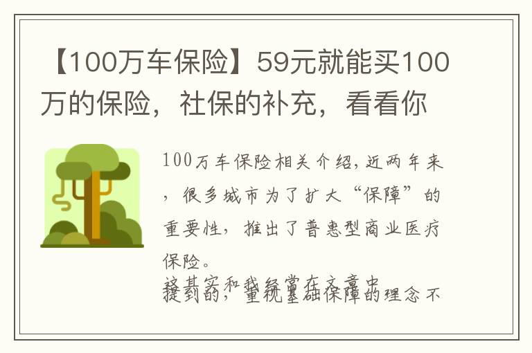 【100萬(wàn)車保險(xiǎn)】59元就能買100萬(wàn)的保險(xiǎn)，社保的補(bǔ)充，看看你的城市有沒有