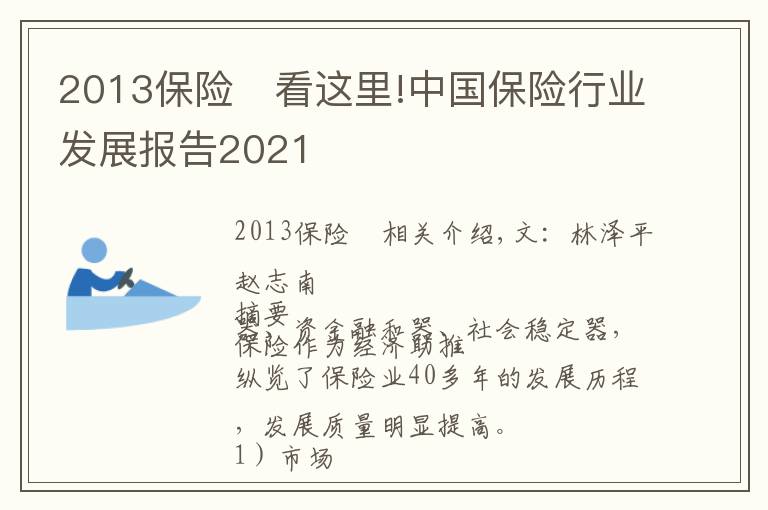 2013保險	看這里!中國保險行業(yè)發(fā)展報告2021