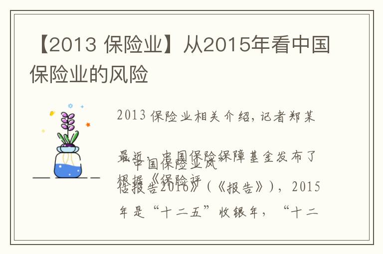 【2013 保險業(yè)】從2015年看中國保險業(yè)的風(fēng)險