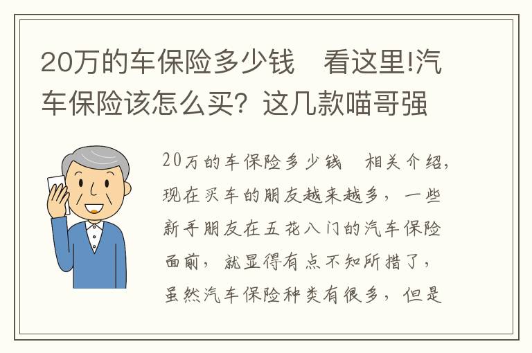 20萬的車保險多少錢	看這里!汽車保險該怎么買？這幾款喵哥強烈推薦，買了讓你省心省事