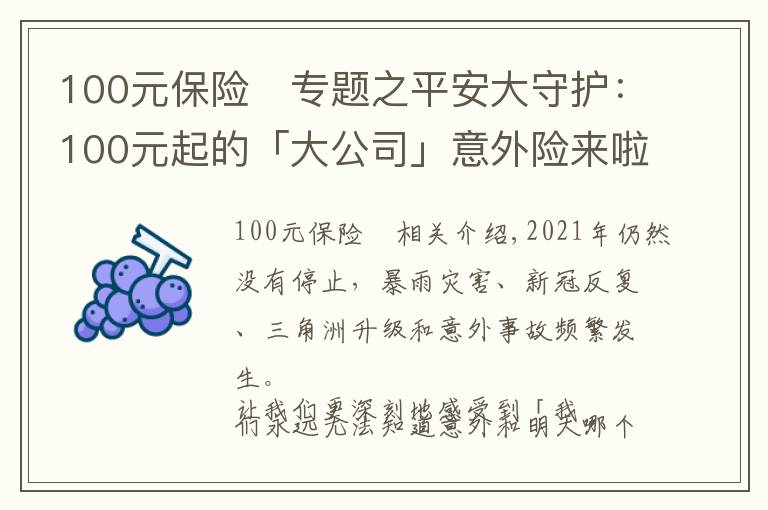 100元保險(xiǎn)	專(zhuān)題之平安大守護(hù)：100元起的「大公司」意外險(xiǎn)來(lái)啦