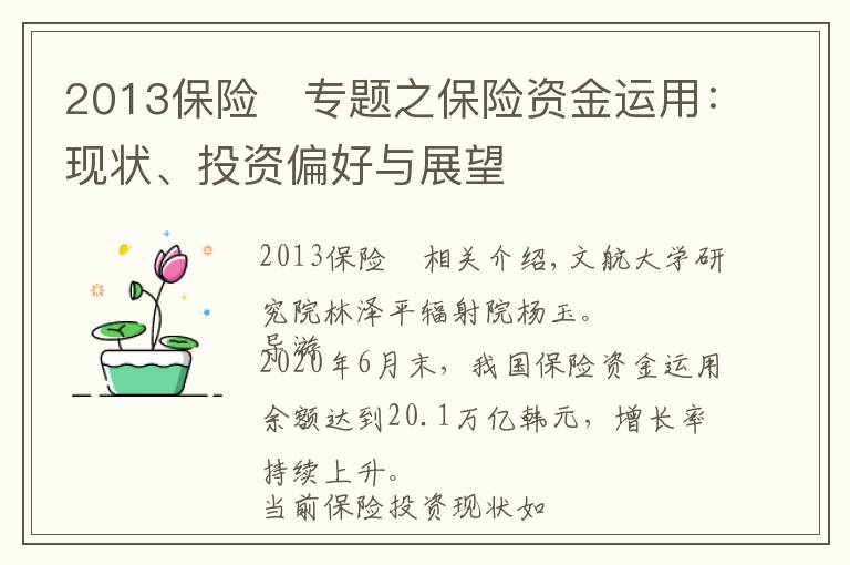 2013保險	專題之保險資金運用：現(xiàn)狀、投資偏好與展望