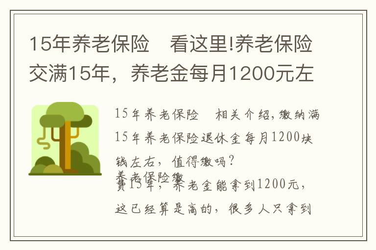 15年養(yǎng)老保險	看這里!養(yǎng)老保險交滿15年，養(yǎng)老金每月1200元左右，值得繳嗎？