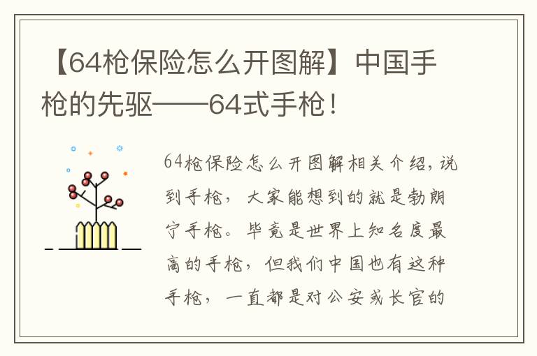 【64槍保險(xiǎn)怎么開圖解】中國手槍的先驅(qū)——64式手槍！