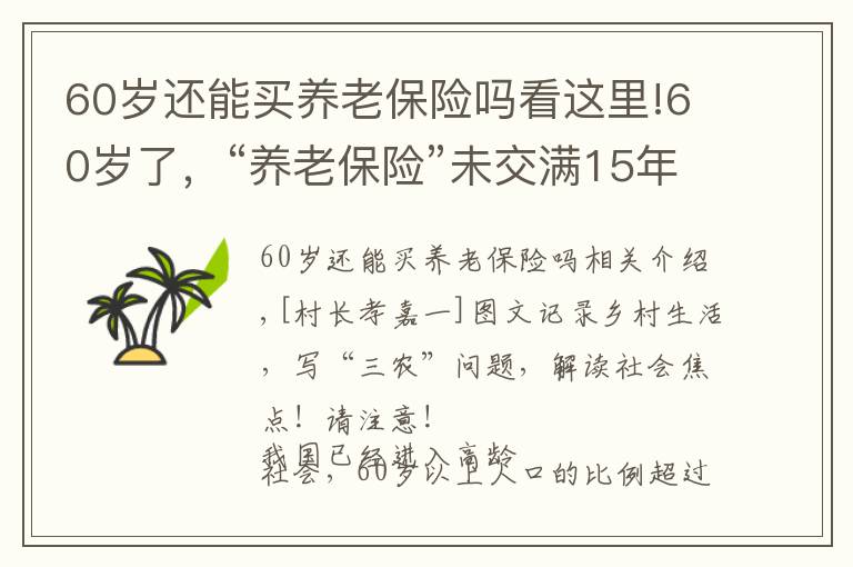 60歲還能買養(yǎng)老保險嗎看這里!60歲了，“養(yǎng)老保險”未交滿15年，咋辦？3種“方式”如何選？