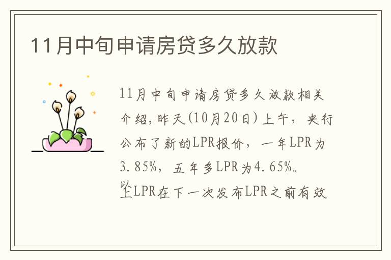 11月中旬申請房貸多久放款