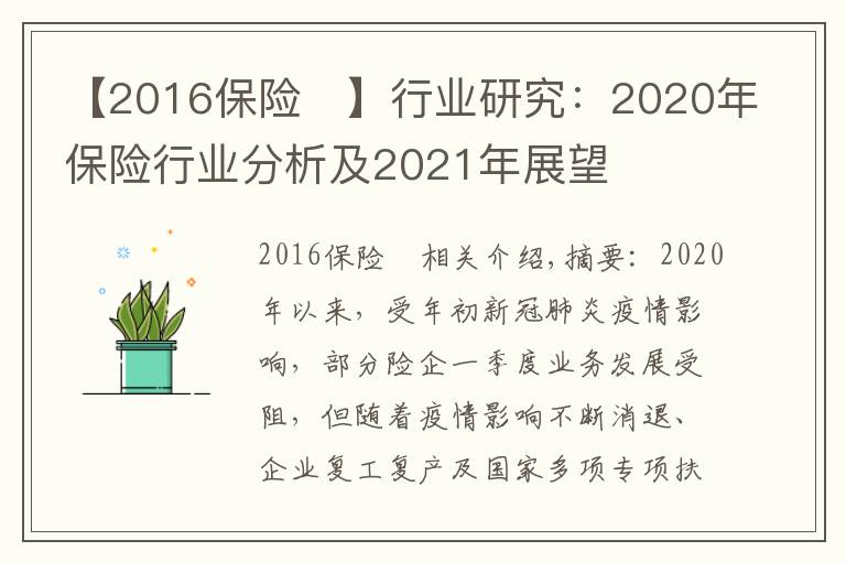 【2016保險	】行業(yè)研究：2020年保險行業(yè)分析及2021年展望