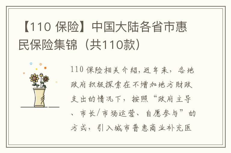 【110 保險(xiǎn)】中國(guó)大陸各省市惠民保險(xiǎn)集錦（共110款）