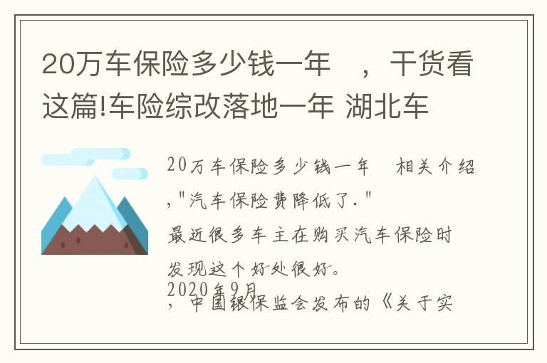 20萬車保險(xiǎn)多少錢一年	，干貨看這篇!車險(xiǎn)綜改落地一年 湖北車主車均保費(fèi)降了481元