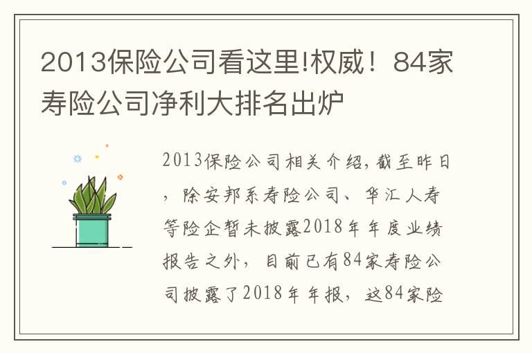 2013保險公司看這里!權(quán)威！84家壽險公司凈利大排名出爐