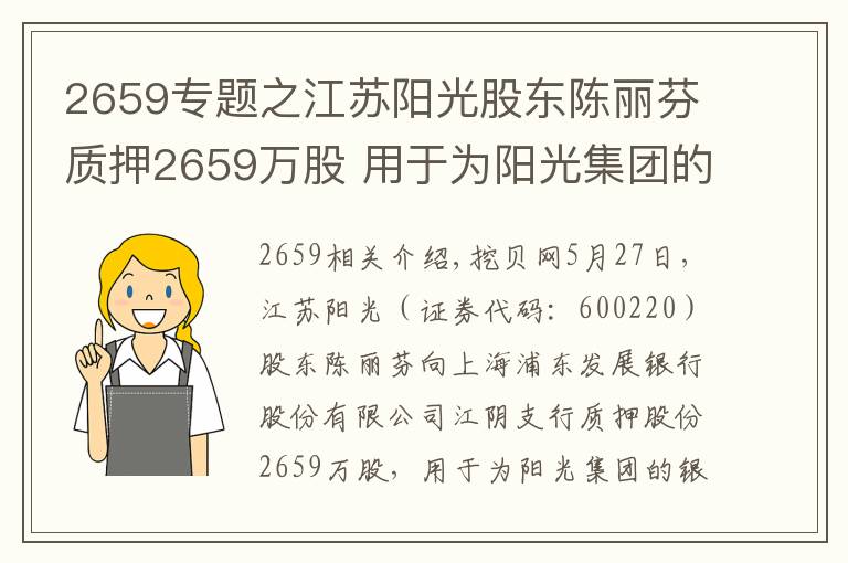 2659專題之江蘇陽光股東陳麗芬質(zhì)押2659萬股 用于為陽光集團的銀行借款提供擔保