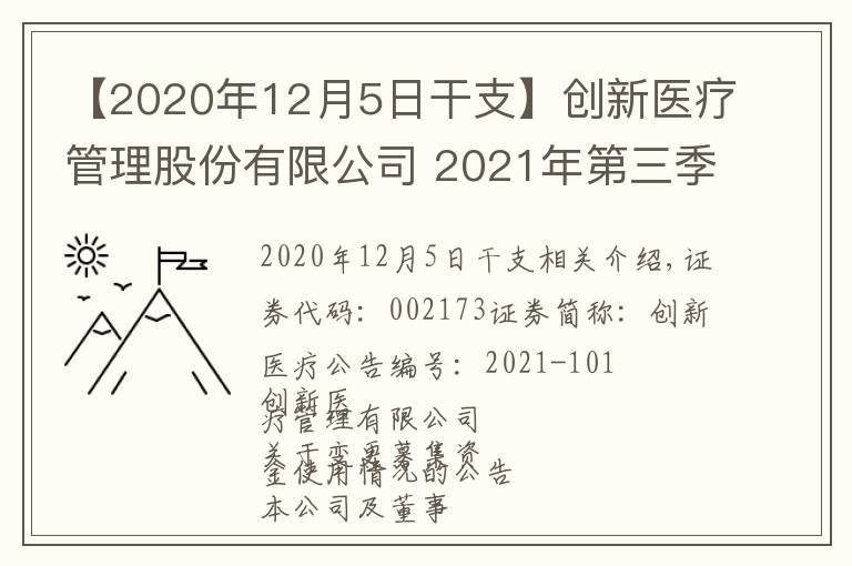 【2020年12月5日干支】創(chuàng)新醫(yī)療管理股份有限公司 2021年第三季度報告